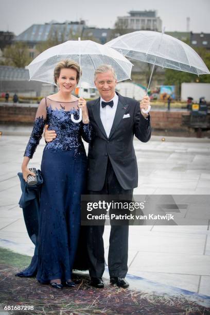 King Philippe and Queen Mathilde of Belgium arrive at the Opera House on the ocassion of the celebration of King Harald and Queen Sonja of Norway...