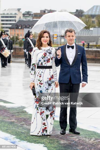 Crown Prince Frederik and Crown Princess Mary of Denmark arrive at the Opera House on the ocassion of the celebration of King Harald and Queen Sonja...