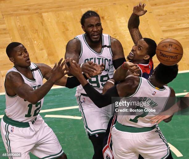 Washington Wizards guard Brandon Jennings loses the ball for a turnover during the second quarter. The Boston Celtics host the Washington Wizards in...