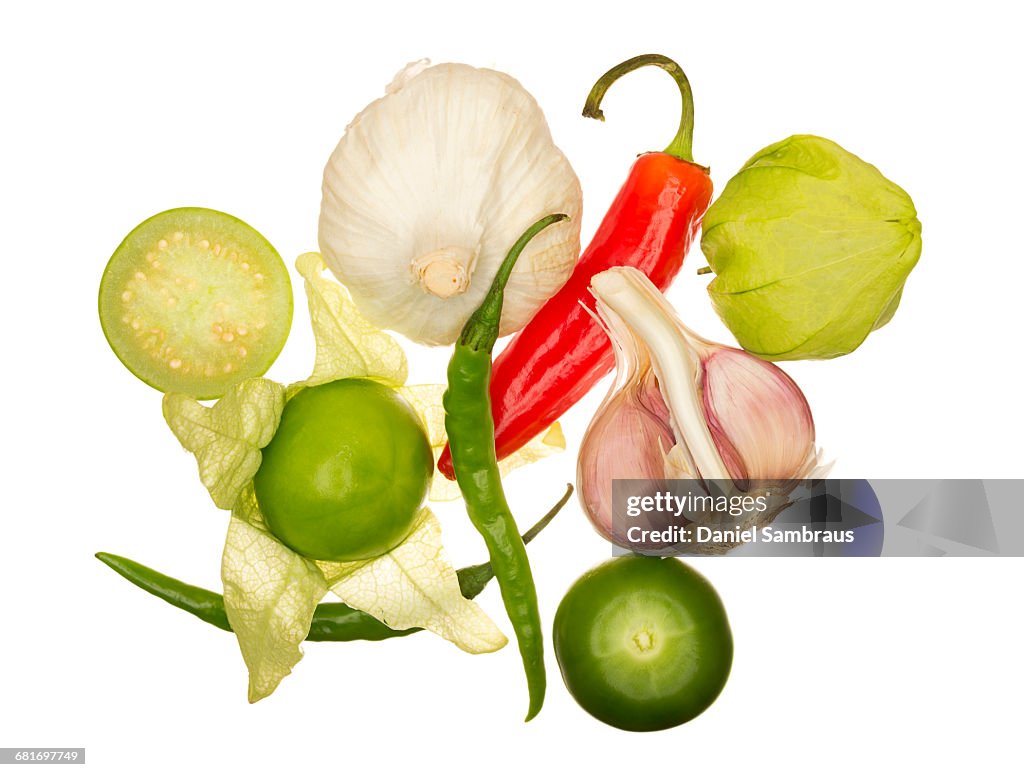 Ingrediences for salsa verde (Mexican green salsa)