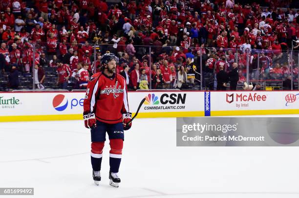 Justin Williams of the Washington Capitals reacts after the Pittsburgh Penguins defeated the Capitals 2-0 in Game Seven of the Eastern Conference...