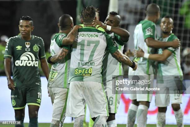 Players of Nacional celebrate as champions of the CONMEBOL Recopa Sudamericana 2017 after winning a match between Atletico Nacional and Chapecoense...