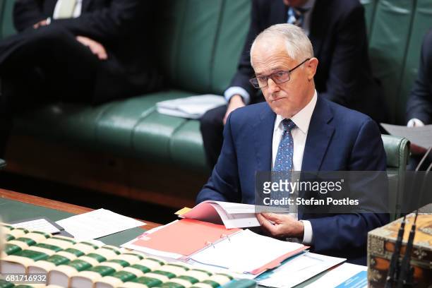 Prime Minister Malcolm Turnbull during House of Representatives question time at Parliament House on May 11, 2017 in Canberra, Australia. The...