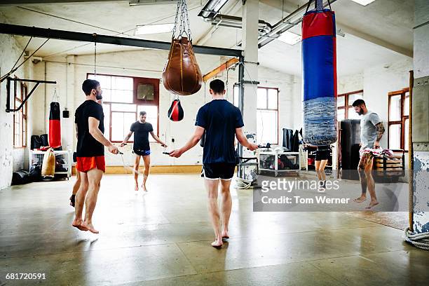 Muay thai boxing athletes warming up