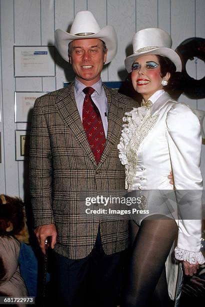 Larry Hagman and Ann Miller backstage at the Broadway musical "Sugar Babies" circa 1980 in New York City.