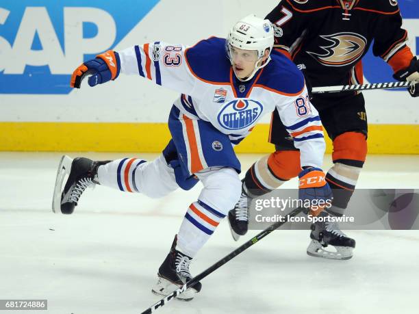 Edmonton Oilers defenseman Matt Benning in action during the first period of game 7 of the second round of the 2017 NHL Stanley Cup Playoffs played...