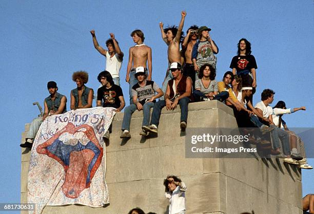 Fans of the Rolling Stones enjoying the concert at JFK Stadium circa 1981 in Philadelphia, Pennsylvania.