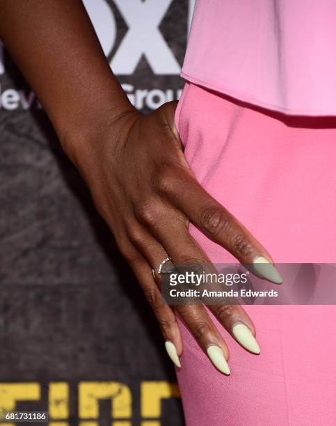 Actress Aisha Hinds, ring and manicure detail, arrives at Fox's "Shots Fired" FYC Event at the Saban Media Center on May 10, 2017 in North Hollywood,...
