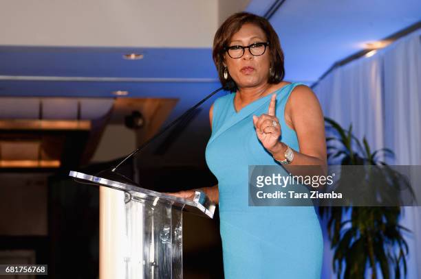 News Anchor/Honoree Pat Harvey speaks during the YWCA Greater Los Angeles' Annual Phenomenal Woman Of The Year Awards at Omni Los Angeles Hotel at...
