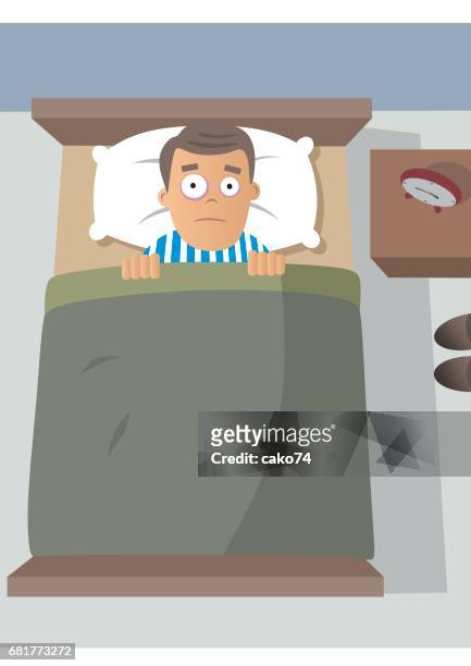 stockillustraties, clipart, cartoons en iconen met slapeloze mannen illustratie - insomnia