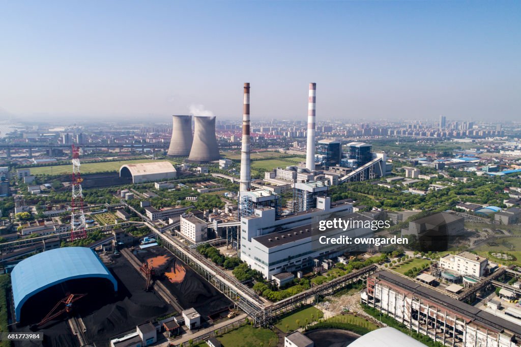 Aerial view of Coal-fired power station,shanghai,china