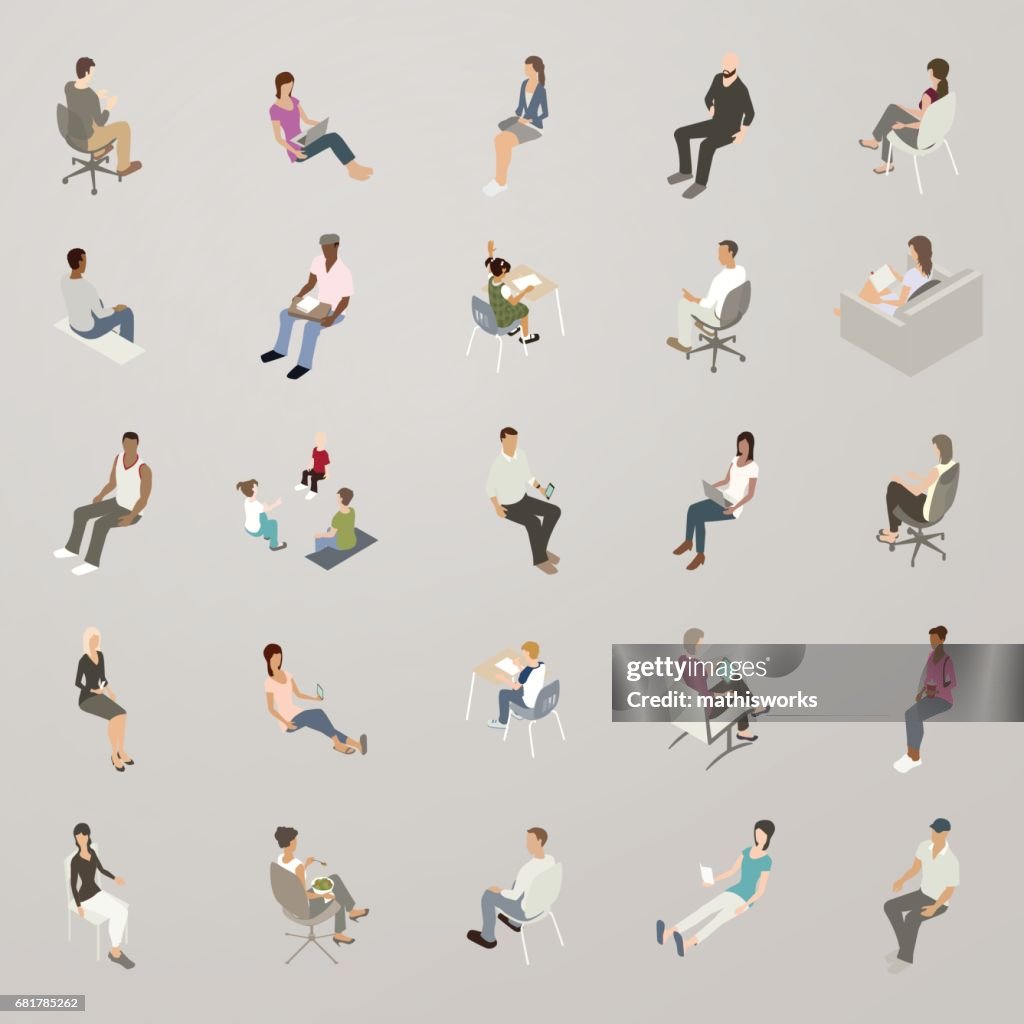 Isometric People Sitting