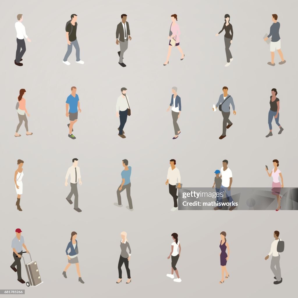 Isométricas personas caminando