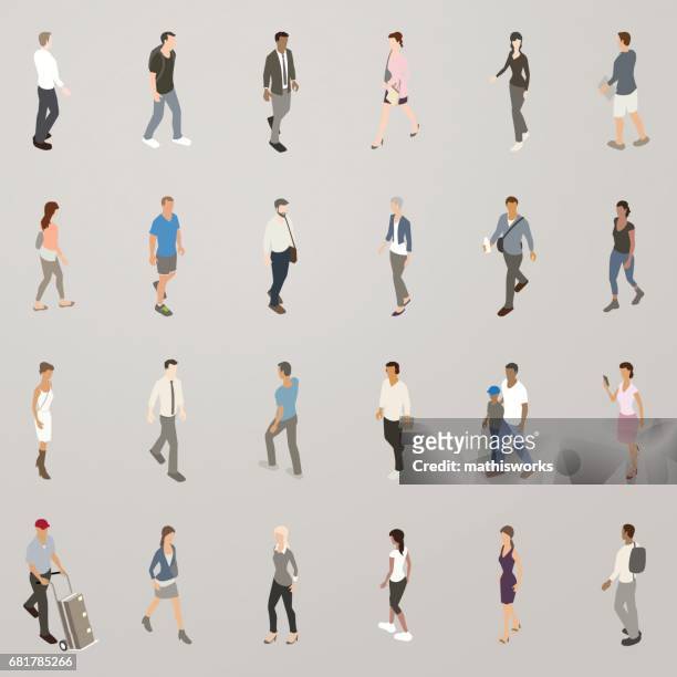 isometric people walking - walking stock illustrations