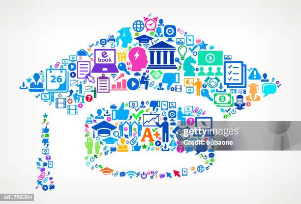 graduation cap modern education and college degree icon pattern - high school student uniform stock illustrations