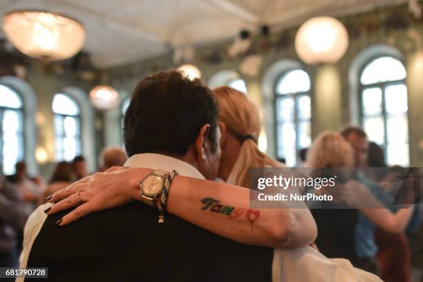Couples perfom Argentine tango during an afternoon milonga event in Hevre Pub, an event that was a part of Krakus Aires Tango Festival 2017, a...