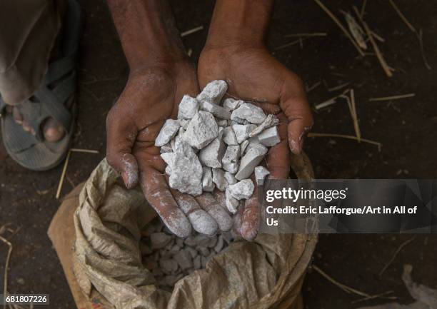 Natural white pigments used to paint the ethiopian traditional houses, Kembata, Alaba Kuito, Ethiopia on March 9, 2016 in Alaba Kuito, Ethiopia.