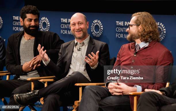 Mousa Kraish, Michael Green and Bryan Fuller speak onstage during the Q&A after the 'American Gods' advance screening In Partnership with GLAAD at...
