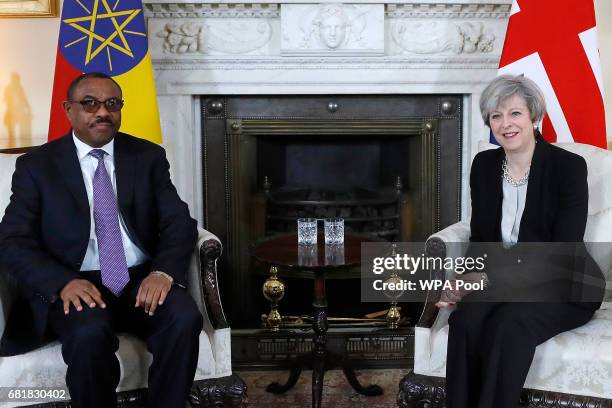 Prime Minister Theresa May meets with Ethiopian Prime Minister Hailemariam Desalegn ahead of the Somalia Conference at No 10 Downing Street on May...