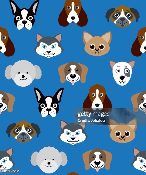 seamless dog head - dog blue background stock illustrations