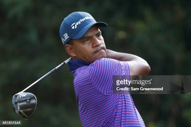 Fabian Gomez of Argentina plays his shot from the 11th tee during the first round of THE PLAYERS Championship at the Stadium course at TPC Sawgrass...