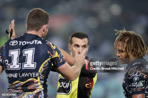 Ray Thompson of the Cowboys is sent to the sin bin during the round 10 NRL match between the Canterbury Bulldogs and the North Queensland Cowboys at...