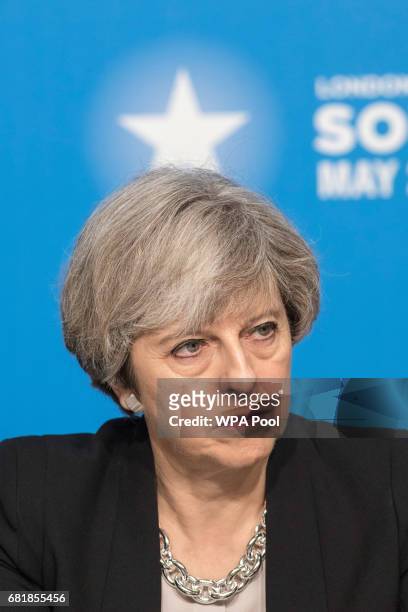 Prime Minister Theresa May attends the London Conference on Somalia at Lancaster House on May 11, 2017 in London, England.