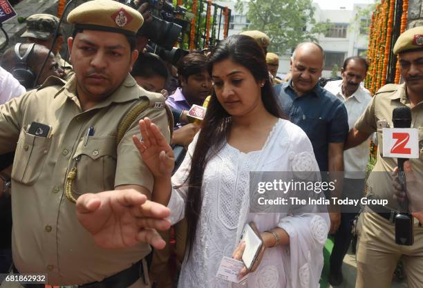 Leader Alka Lamba after paying tributes to the martyrs of Hardinge Bomb case of 1915 at Maulana Azad Medical College in New Delhi.