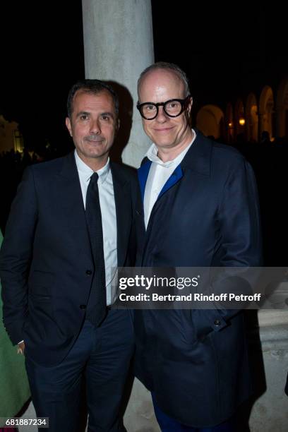 Martin Bethenod and Hans Ulrich Obrist attend Cini party on May 10, 2017 in Venice, Italy.