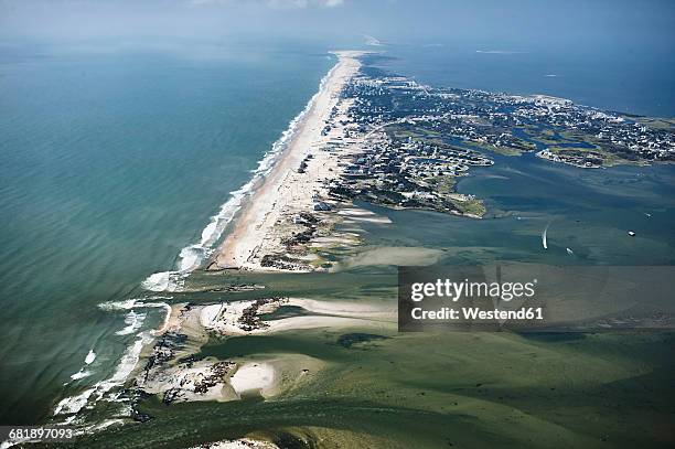 usa, aerial view of hurricane isabel damage to hatteras island in the outer banks of north carolina - cape hatteras stock-fotos und bilder