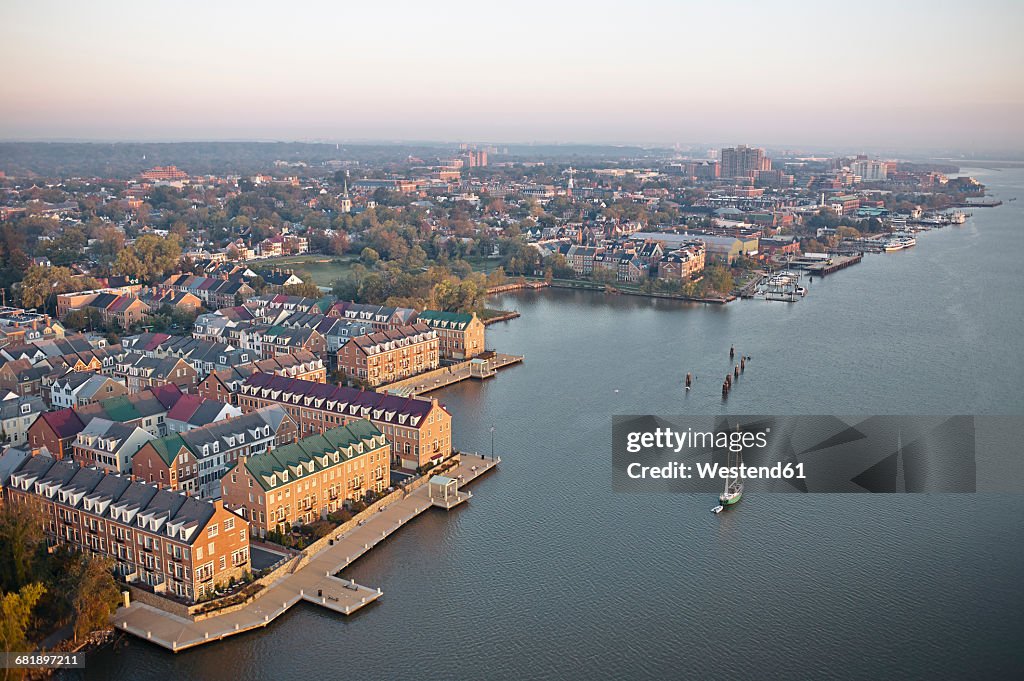 USA, Virginia, Alexandria, Aerial photograph at sunrise of Ford's Landing