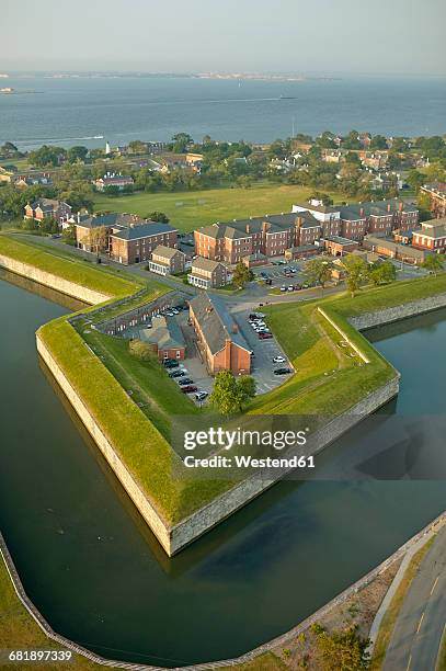 usa, virginia, aerial photograph of fort monroe in hampton - hampton virginia stock pictures, royalty-free photos & images