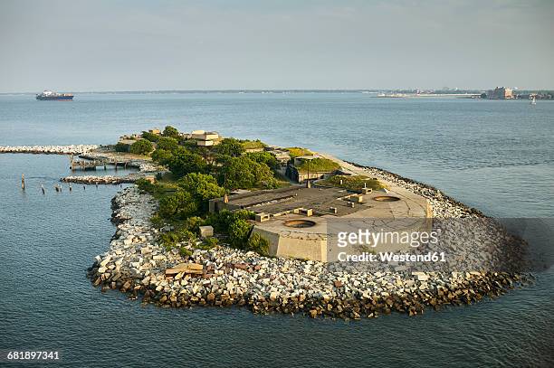 usa, virginia, aerial photograph of fort wool on rip rap island in the chesapeake bay - hampton virginia stock pictures, royalty-free photos & images