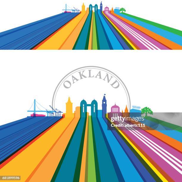 oakland lined cityscape - oakland california stock illustrations