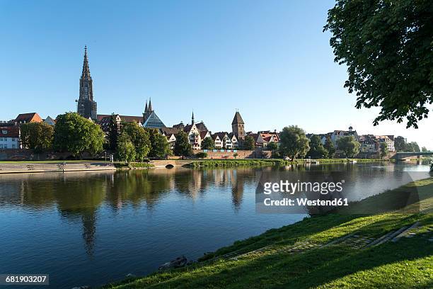 germany, ulm, view to the city with danube river in the foreground - ulm minster stock pictures, royalty-free photos & images