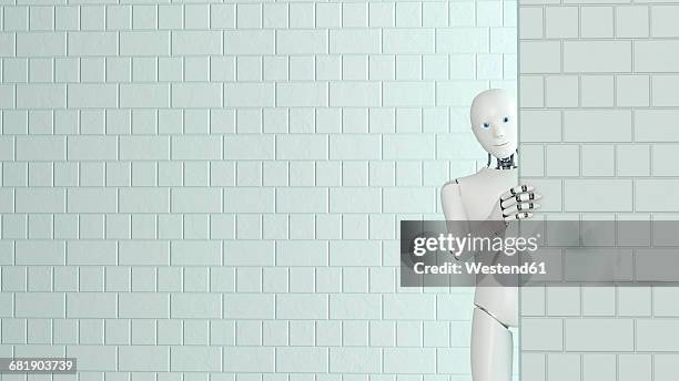 peeking robot, 3d rendering - peeking stock illustrations