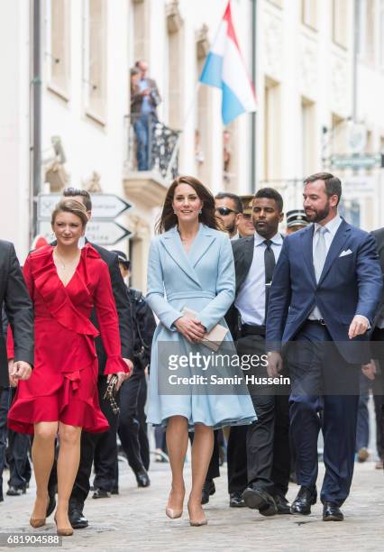 Catherine, Duchess of Cambridge with Princess Stephanie of Luxembourg and Prince Guillaume of Luxembourg as they take a short walk outside the City...