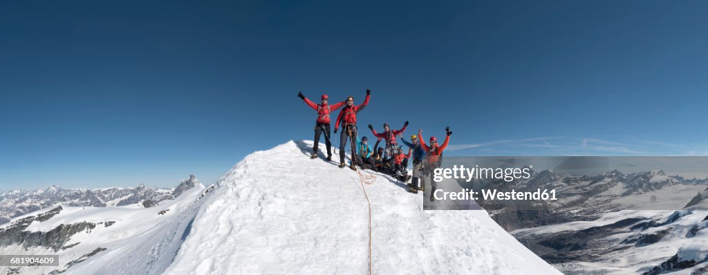 Italy, Gressoney, Alps, Castor, group of mountaineers