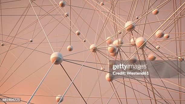 connected structure of lines and spheres - cooperation abstract stock illustrations