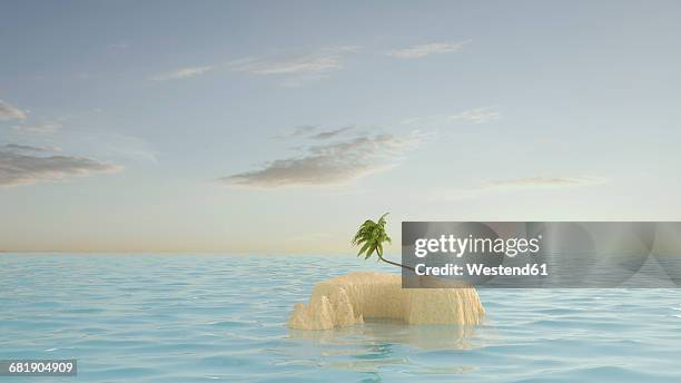 palm tree on lonely island - 3d sea stock illustrations