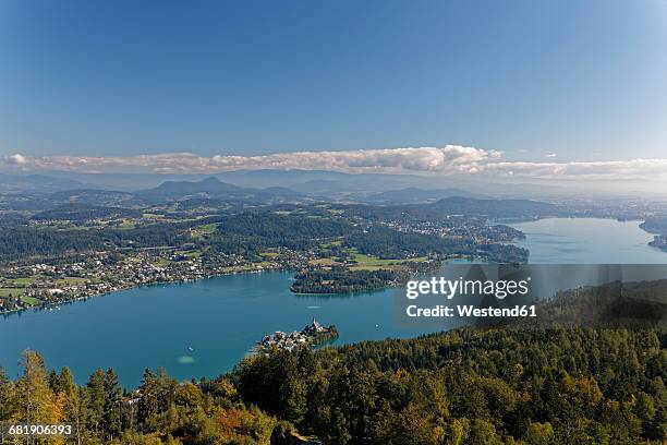 austria, carinthia, lake woerthersee, view to klagenfurth - kärnten am wörthersee stock pictures, royalty-free photos & images