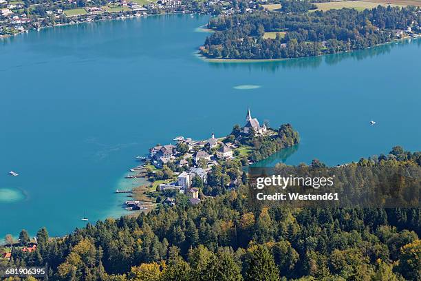 austria, carinthia, view to maria woerth at lake woerthersee - kärnten am wörthersee stock pictures, royalty-free photos & images