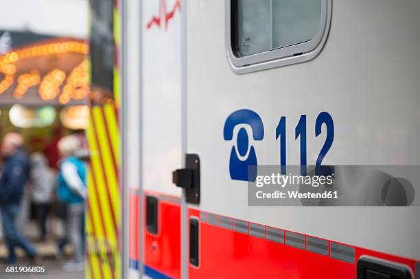 germany, german red cross, ambulance, emergency number on - emergency use stock-fotos und bilder