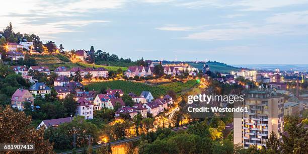 germany, baden-wuerttemberg, stuttgart, killesberg, cityscape with houses, vineyards - stuttgart duitsland stockfoto's en -beelden