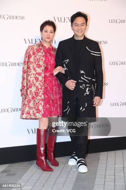 Actor and singer Julian Cheung Chi-lam and wife actress Anita Yuen Wing-yi attend the opening ceremony of Valentino flagship store on May 11, 2017 in...