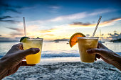 Margarita cocktail drinks at sunset on the beach