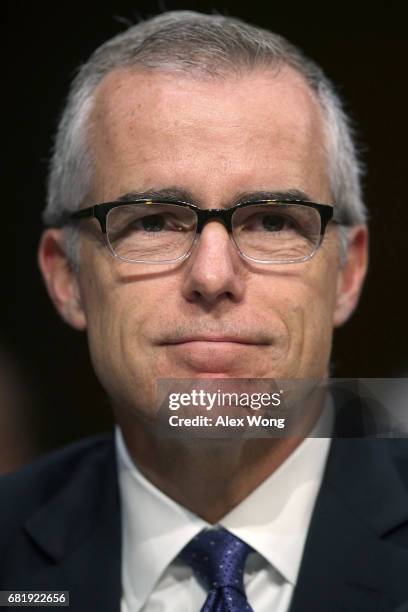 Acting FBI Director Andrew McCabe testifies before the Senate Intelligence Committee with the other heads of the U.S. Intelligence agencies in the...