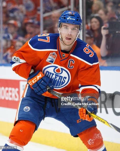 Connor McDavid of the Edmonton Oilers skates against the Anaheim Ducks in Game Six of the Western Conference Second Round during the 2017 NHL Stanley...