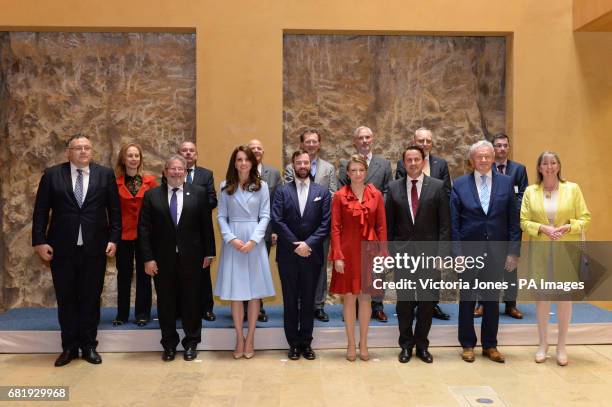 The Duchess of Cambridge with Crown Prince Guillaume, Princess Stephanie, Luxembourg Prime minister Xavier Bettel and Franois Bellot, Belgium's...