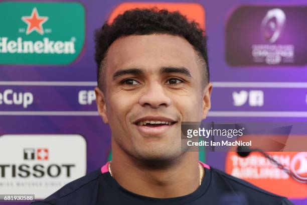 Will Genia of Stade Francais speaks to the media during a press conference ahead of the ERC Challenge Cup final between Gloucester and Stade Francais...
